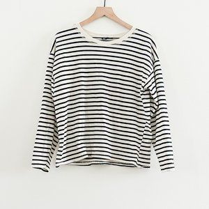 ZARA Size XL Long Sleeve Black/White Striped Shirt